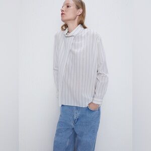 Zara women striped blouse with folds in back